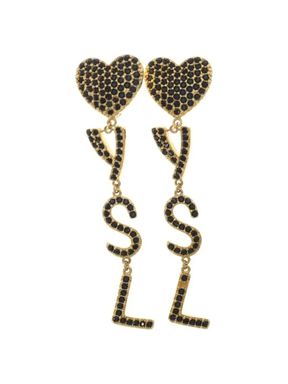 Saint Laurent Paris Opium Logo Heart Earrings Black